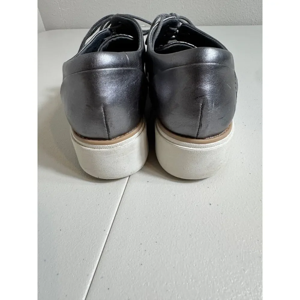 Clark's Collection Sharon Crystal Oxford wedge silver gray leather shoes Sz 8.5